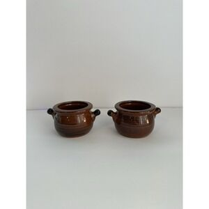 Brown Ceramic Chili Bean Pot Soup Bowls Set of 2 With Handles